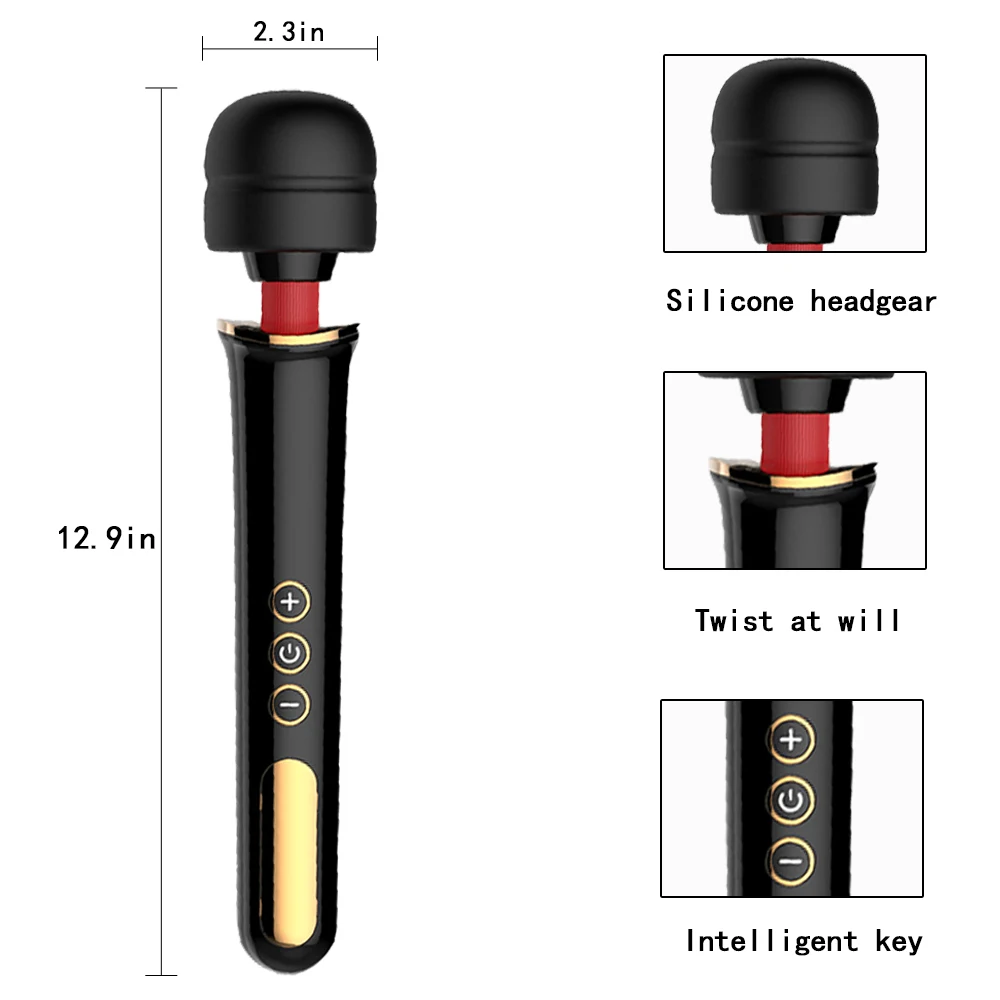 Stik getar multiguna terbuat dari bahan silikon 10 frekuensi, tongkat pijat 5 kecepatan, mainan tahan air tidak bersuara isi daya USB