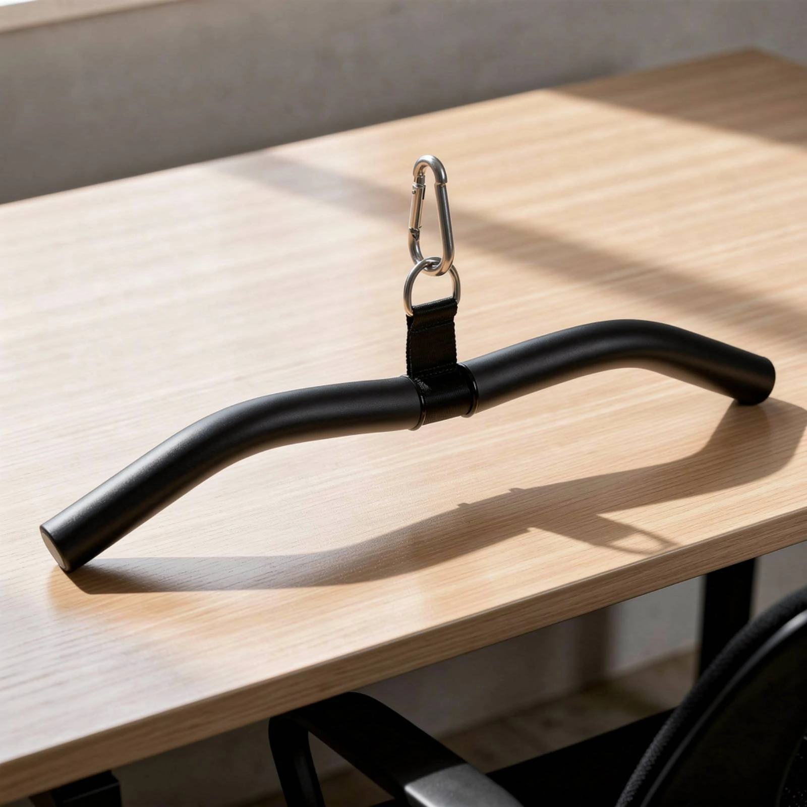 Lat Pulldown Bar with Carabiner Curved Lat Pulldown Bar Handle EVA Coated Ergonomic for Fitness Enthusiasts, Home Gym