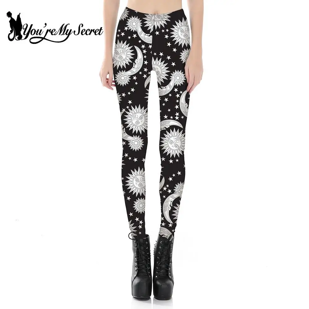 You're MySecExamen-Legging de planche Ouija foncé pour femme, motif étoiles et lune, pantalon élastique, noir blanchissant, ATIONS ins Fitness, 2023