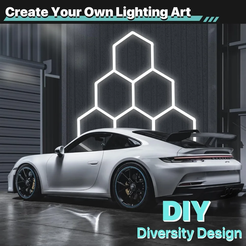 Hexagon Garage Lights: 329W 47Pack 11 Grids Hexagon LED Lights - Easy Install 6500K Super Bright Honeycomb Lights Ceiling