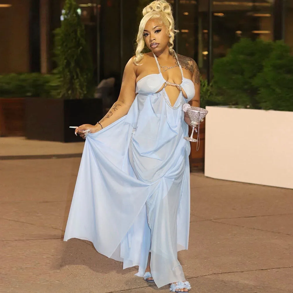 

Light Blue Sexy Evening Dresses 2025 Halter Neck Mermaid Wedding Party Dress For Women Prom Gowns Customized