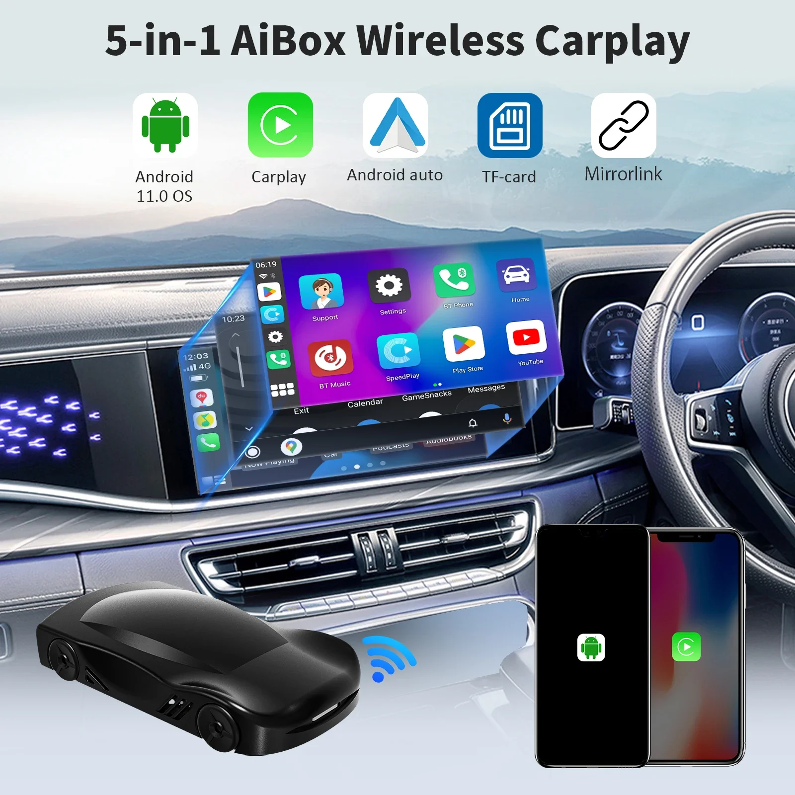 Leranda 5 в 1 беспроводной адаптер CarPlay 16G Carplay Android авто и Mirrorlink Carplay C6 Ai Box Bluetooth для Audi Toyota