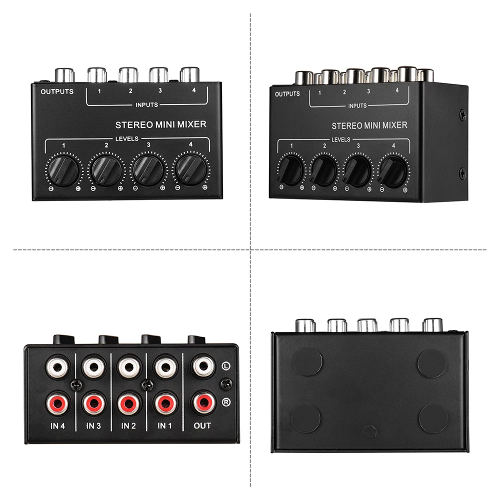 Mini mezclador de Audio estéreo con canales independientes, volumen ajustable/RCA, 4 canales de entrada, sin necesidad de conectar alimentación, CX400