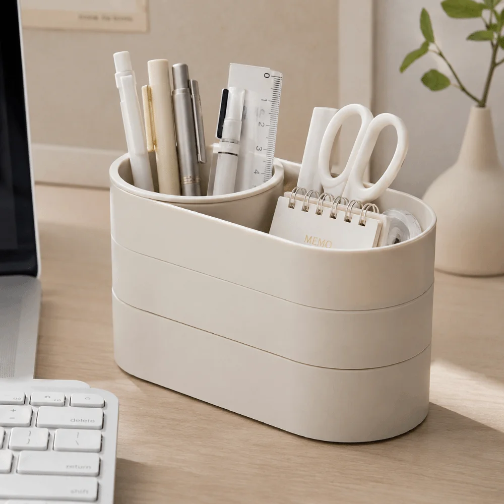 360° Rotating Multi-Layer Storage Box Minimalist Large Capacity Makeup Brush Storage Bucket Plastic Desk Organizer Vanity Table