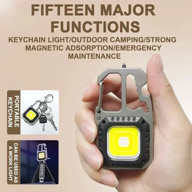 Mini LED Portable Keychain Flashlight Outdoor COB Work Light Emergency Lighting With Window Hammer Bottle Opener Lamp Camping