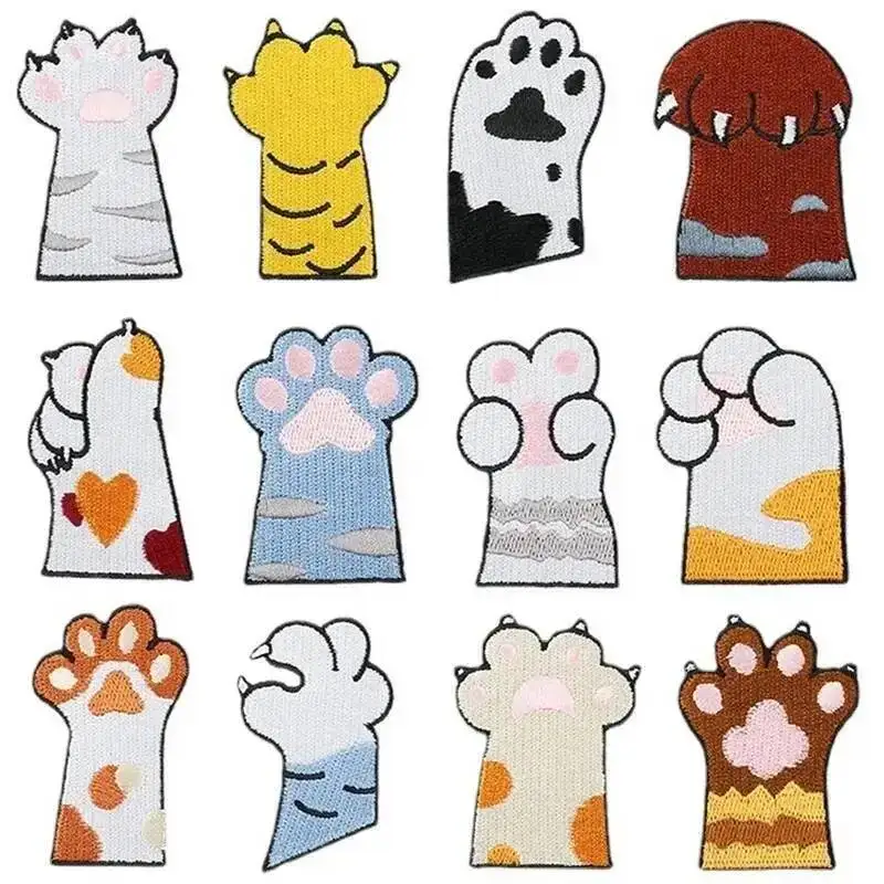 Cartoon Cat Dog Paw  Embroidery patches Child Clothing Chapter Badge Accessories DIY Patches On Clothes Iron On Stickers