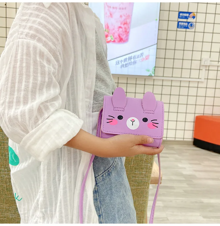 Girl Child Bag Cute Rabbit Ear PU Leather Mini Crossbody Bags for Children Cartoon Animals Shoulder Messenger Bag Boy Coin Purse