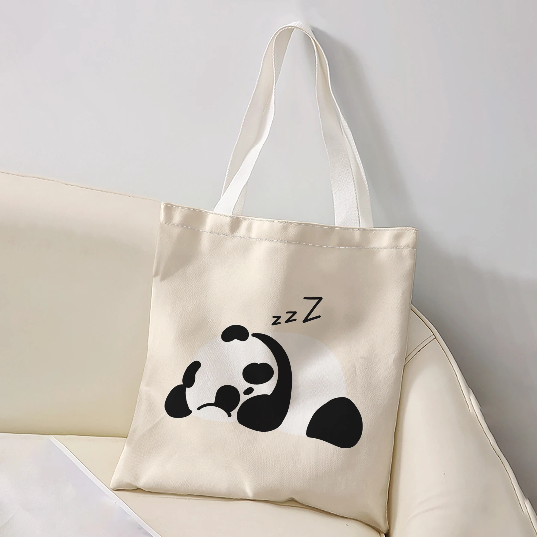 Sleeping Lazy Panda Zzz Print Tote Bag Large Capacity Shoulder Bag For Shopping Travel Daily Use