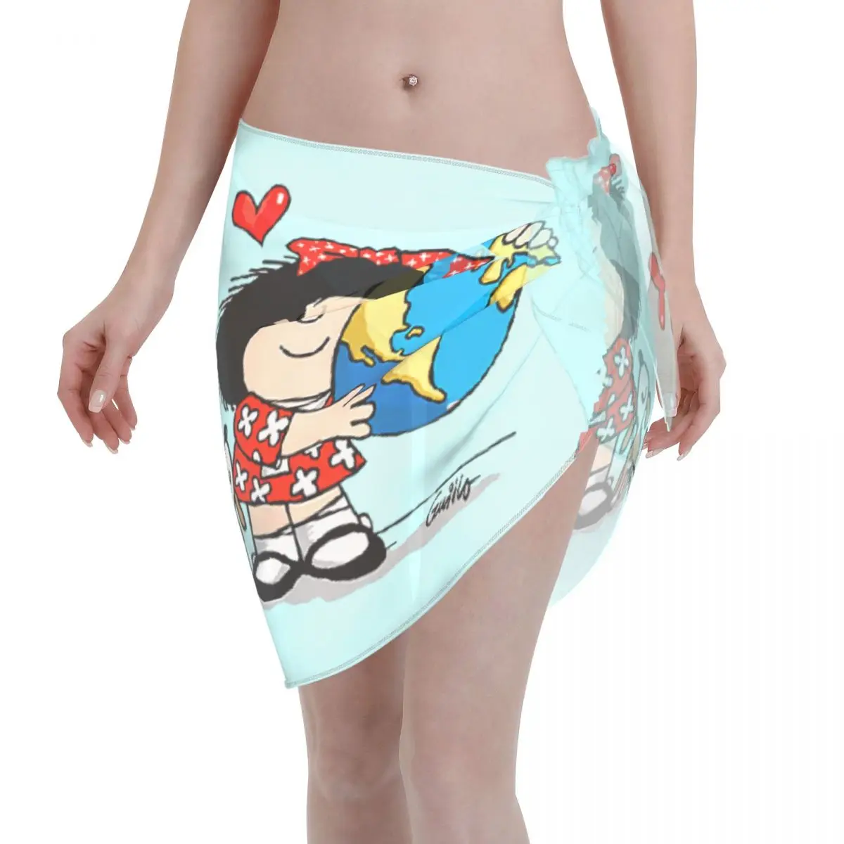 

Custom Mafalda World And Her Puppy Swimsuit Coverups Print Quino Comic Cartoon Short Sarongs Bikini Wrap Sheer Beach Wrap