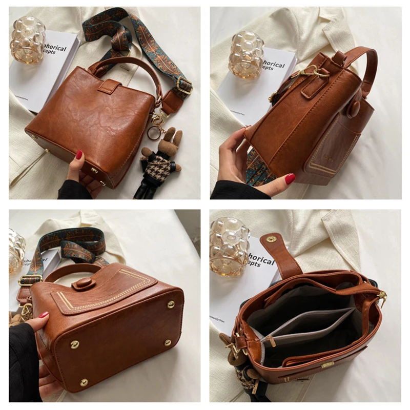 Summer New High-end Bucket Bag Korean Version Large Capacity Retro Spring and Summer All-match Ladies Commuting Crossbody Bag