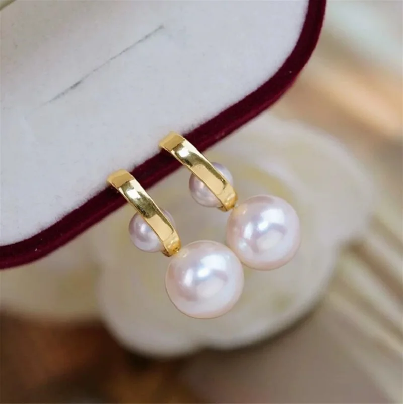 Elegant Pair of South Sea 4-5mm 9-10mm White Pearl Dangle Earring 925s