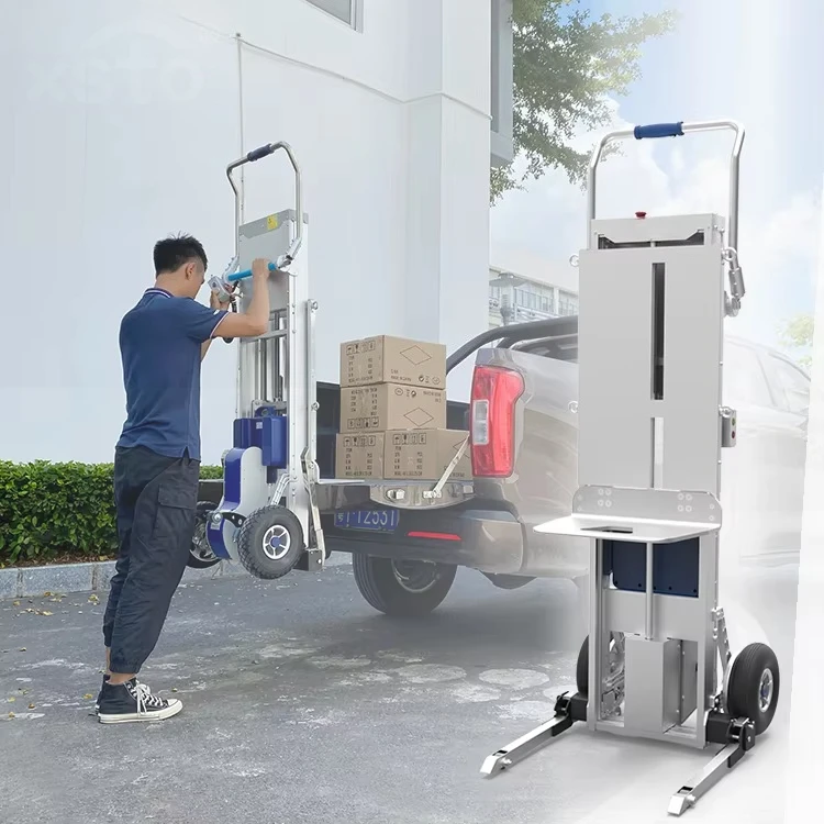Port Freight Scissor Lift 170kg Portable High Lift Stacker Pallet Jack Stair Climbing Battery Lift
