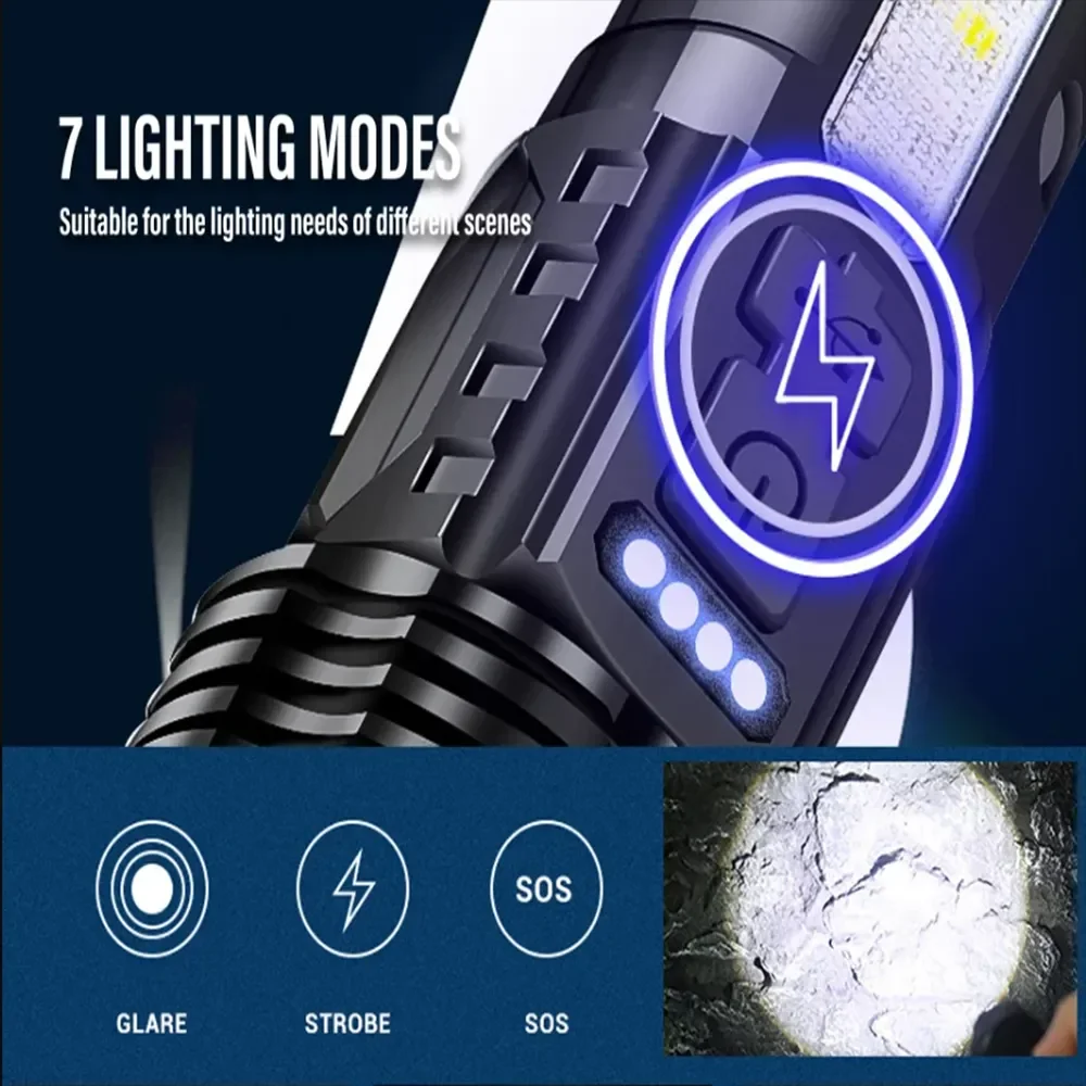 ไฟฉายแรงสูงชาร์จไฟได้ไฟฉายจิ๋ว2600mAh แบบพกพาสว่างโคมไฟ LED สำหรับใช้ในครัวเรือนไฟตั้งแคมป์แบตเตอรี่ในตัว