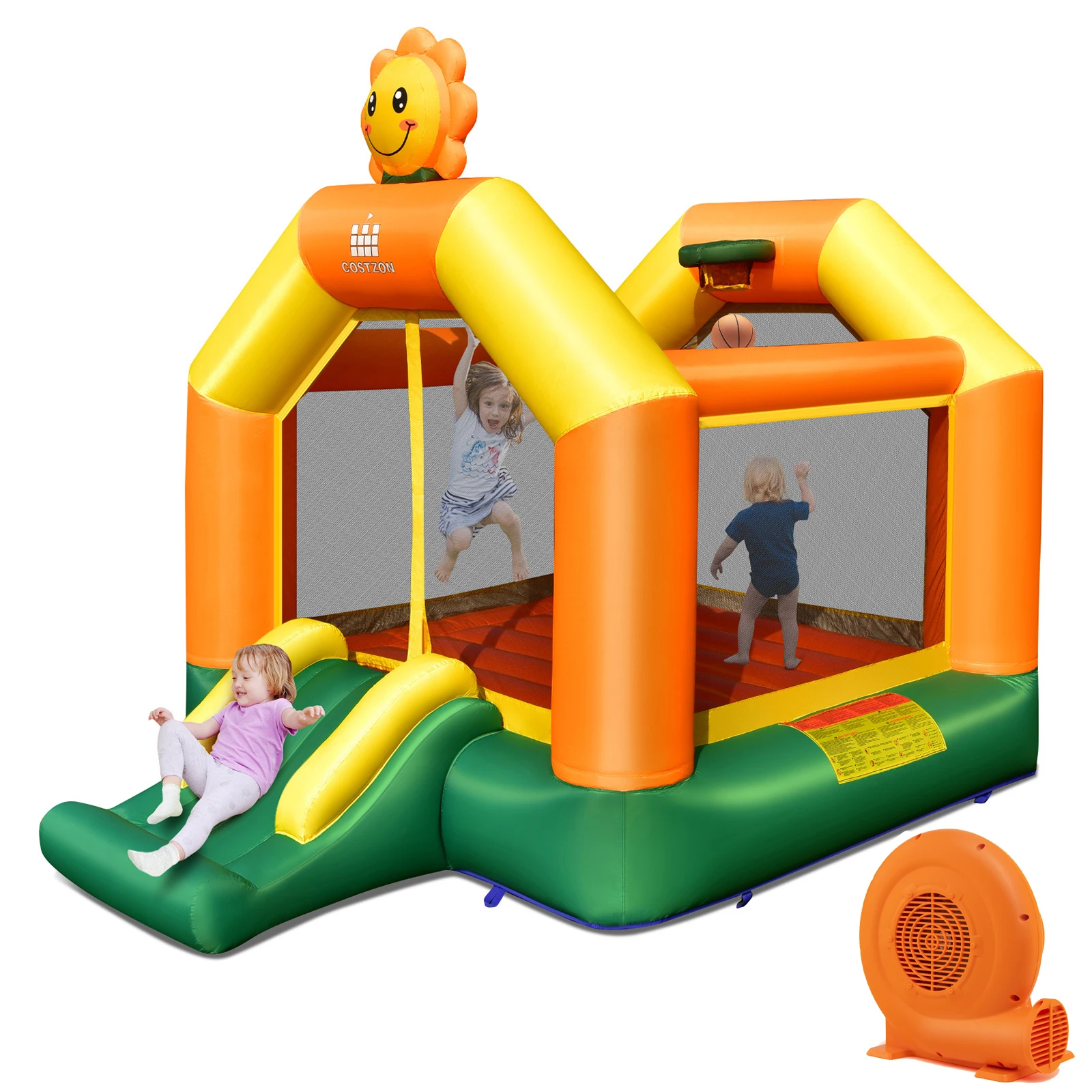 Inflatable Bounce Castle Jumping House Kids Playhouse w/ Slide & 680W Blower