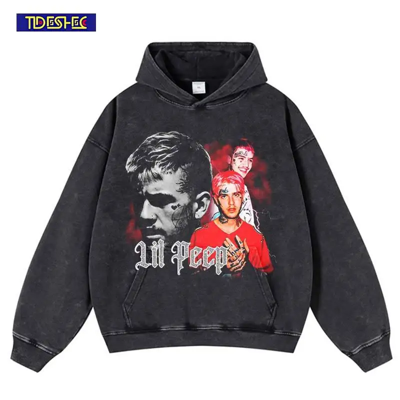 

Толстовка с портретным принтом в стиле хип-хоп, уличная одежда в стиле Харадзюку, 2025 г., винтажный стираный свободный пуловер, эластичная толстовка большого размера, трендовая толстовка с капюшоном