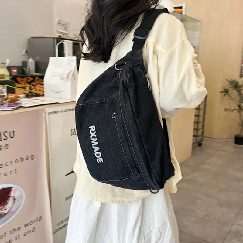 Large Capacity Waist Bag Women Shoulder Crossbody Bags Casual Fanny Pack Simple Phone Purses Denim Waist Bag Ladies Chest Bags