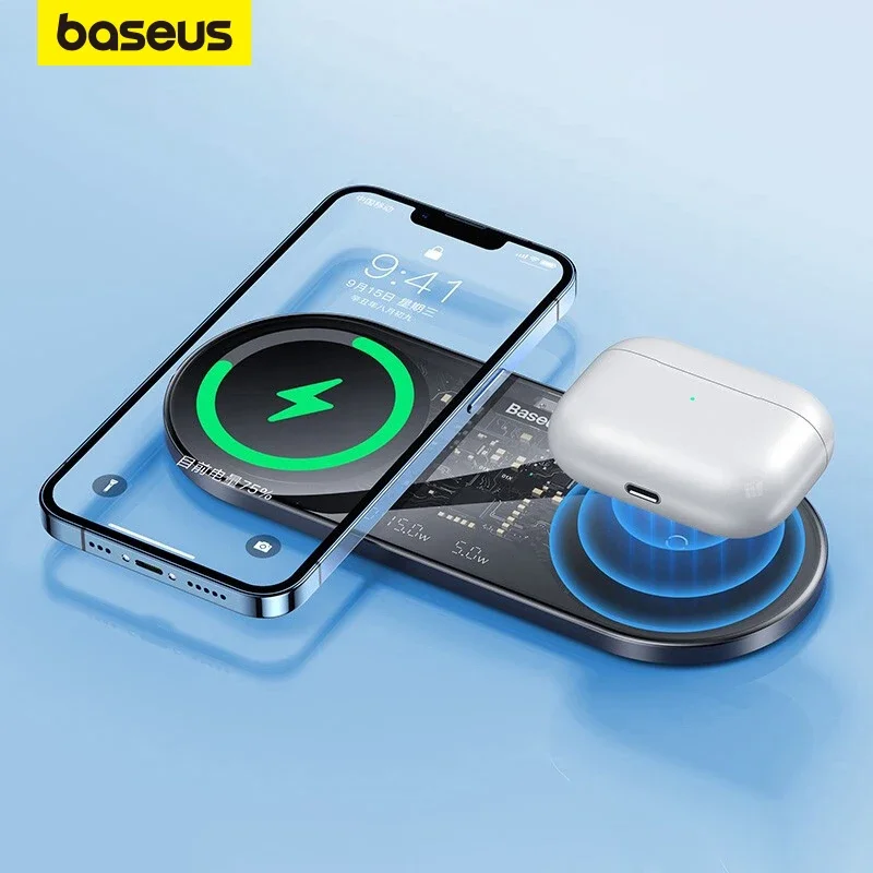 Baseus 20W Dual Wireless Chargers for iPhone 14 13 Airpod Pro Fast Qi Wireless Charger for Samsung Xiaomi 12 Pro Charging Pad