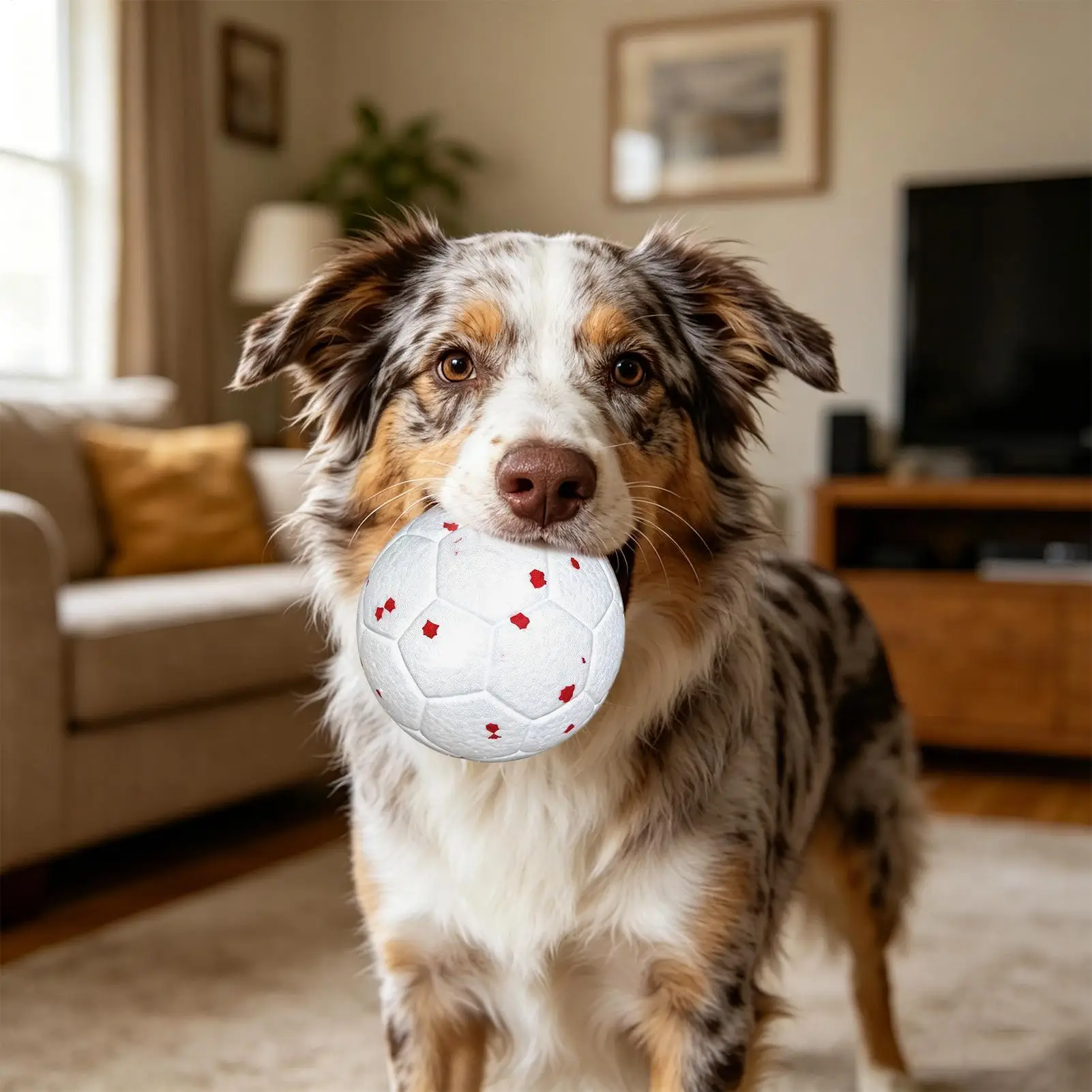 Dog Soccer Ball Toy Teeth Cleaning Interactive Companion Chewers Toy Soccer Ball For Living Room Balcony Yard Garden Camping