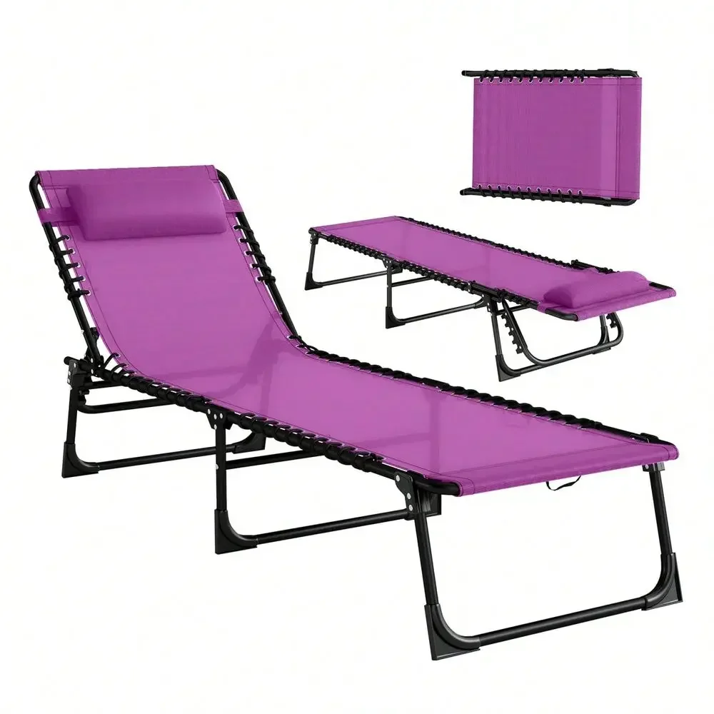 Chaise Lounge Chair, Outsunny Pool Sun Lounger With 4Position Reclining, Pillow, Breathable Mesh, Portable Beach Chair Purple