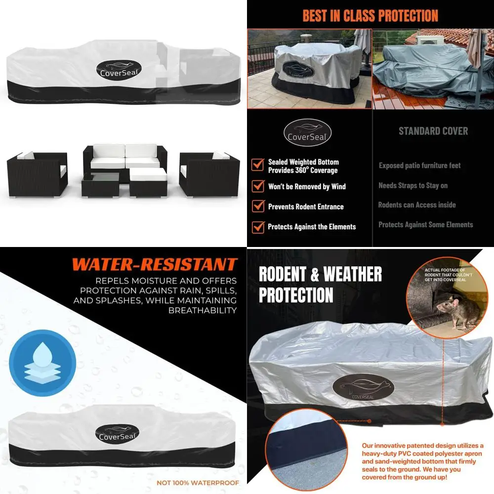 

Водонепроницаемый чехол для уличной мебели с уплотнительной вставкой для крепления к земле - большой чехол для комплекта мебели для патио, 150Д x 44Ш x 60В (см)