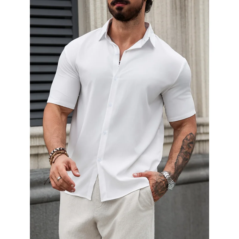 Summer Men's Shirt Muscle Men Short Sleeve Shirt Inner Layer American Style Shirt Street Casual Shirt