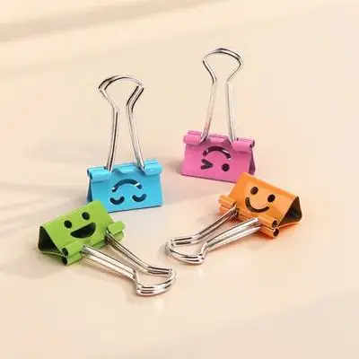 40Pcs Long Tail Clips Smile Face Design Strong Clipping Force for Home School Office Use Binder Clip File Paper Organizer