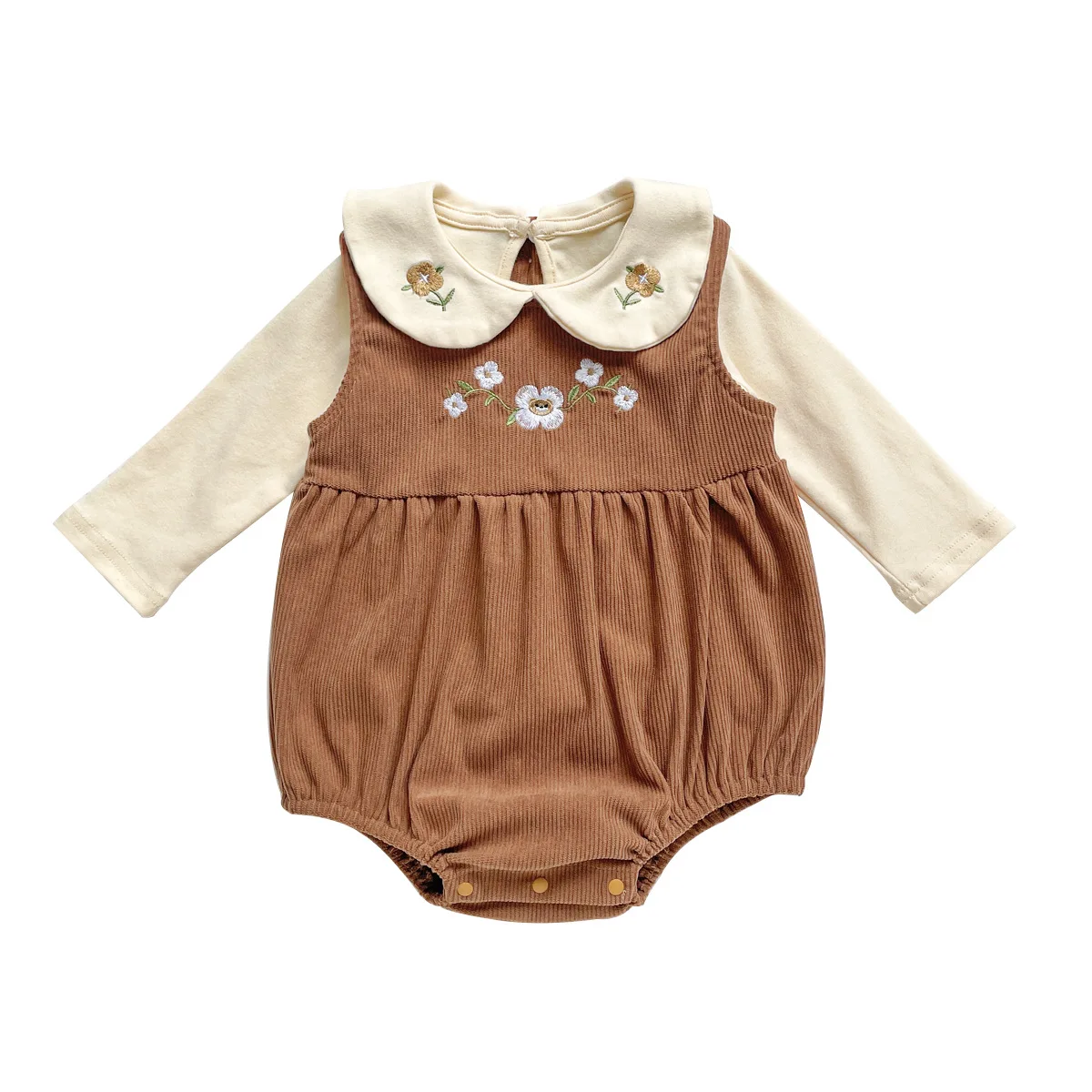 بذلة أطفال للربيع والخريف، طقم مكون من قطعتين من الطفل، قمصان بأكمام طويلة، أغطية مطرزة، ملابس زحف