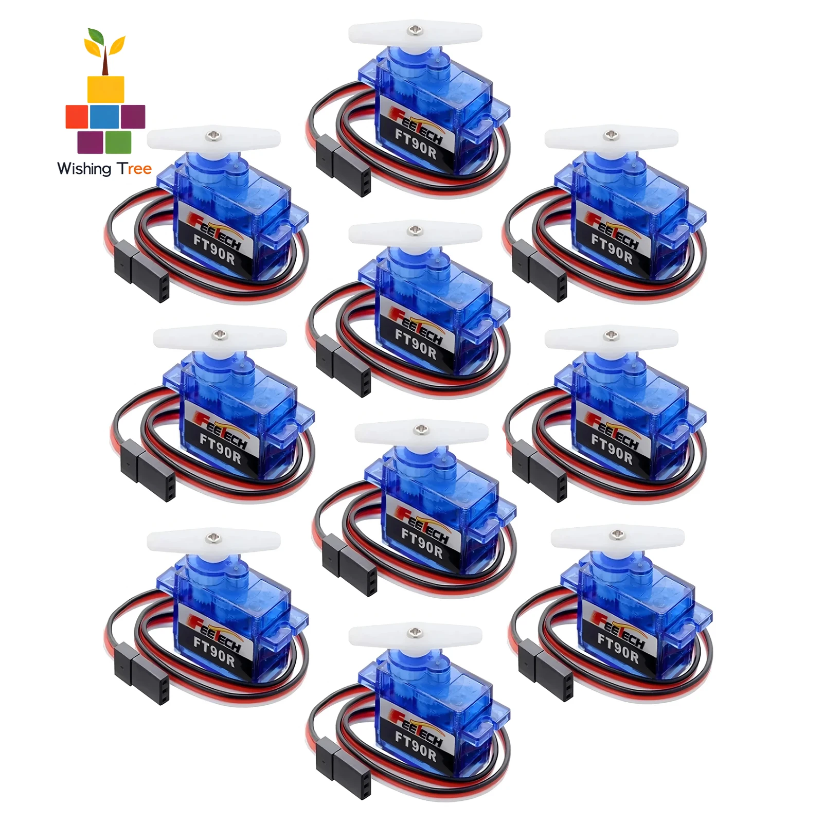 Voetech FT90R 360° °   Continue rotatie digitale servo 1,5 kg. cm koppel voor Arduino Robot/Drone 10-pack
