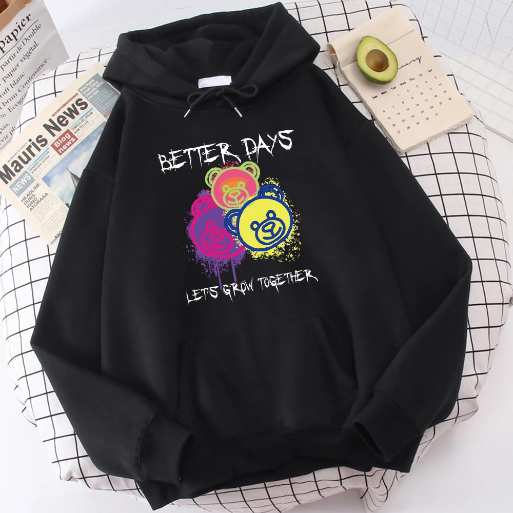 Better Days Lets Grow Together Male Hooded Fashion Loose Hoodies Casual Warm Sweatshirt Autumn Fleece Crewneck Clothes