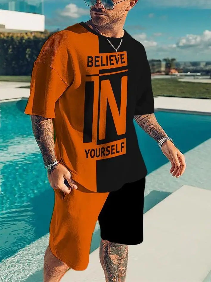 

Свободная повседневная мужская футболка ort Sve, лето 2022, универсальный топ с модным принтом f Sve, круглый топ из полиэстера и волокна Ne