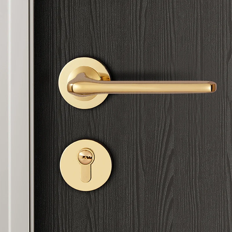 

Gold Door Lock Luxury Indoor Bedroom Magnetic Absorption Silent PVD Room Lock Nordic Simple Wood Door Lock Split Lock