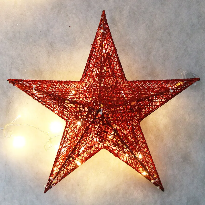 Wrought Iron 3D Luminous Five Pointed Star Hanging Pendant Christmas Decor For Mall Hotel Window Commercial Layout Props