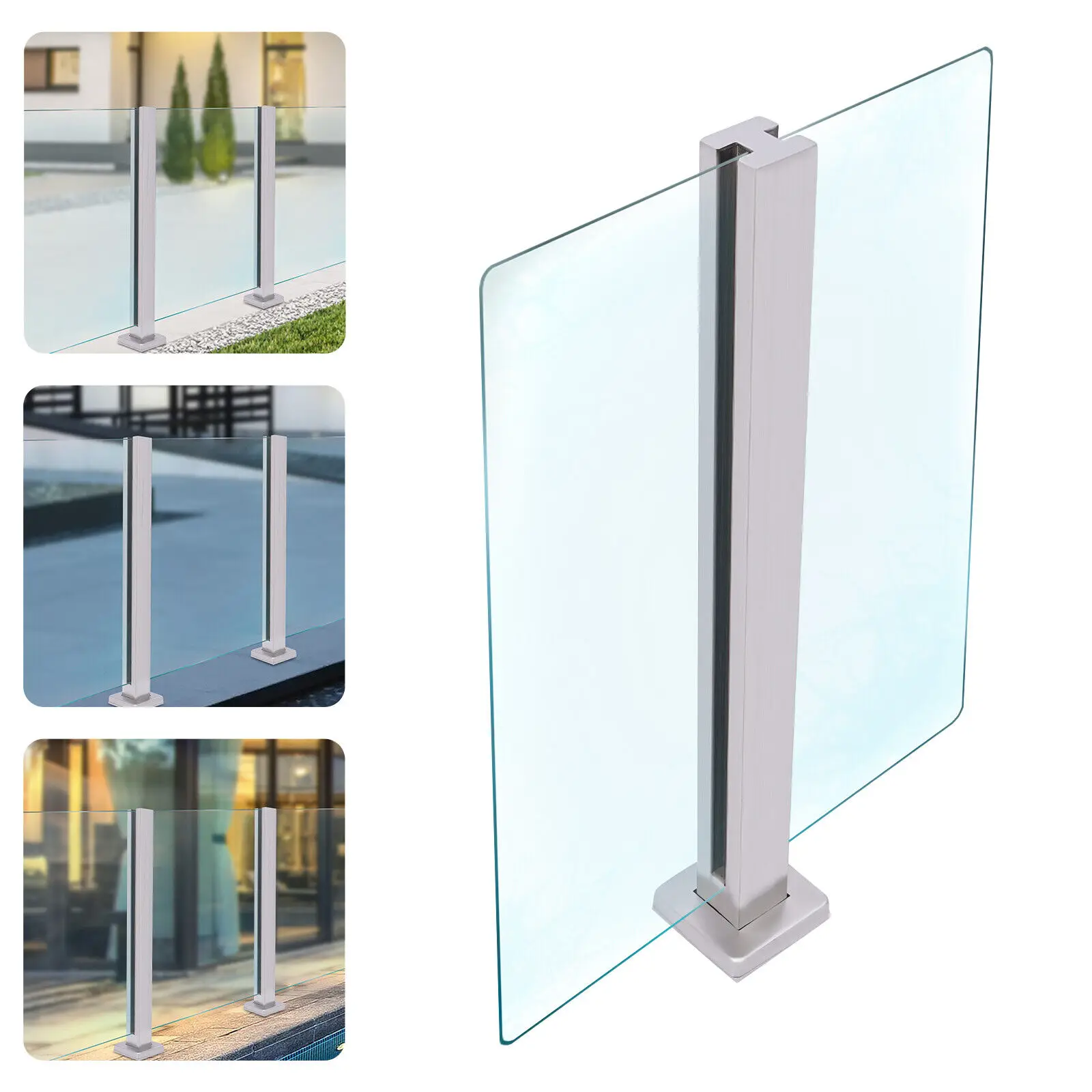 65cm Glass Railing Post Balcony Deck Balustrade Mid Post 304 Stainless Steel Balustrade Post with Spigot Slots & Sturdy Base