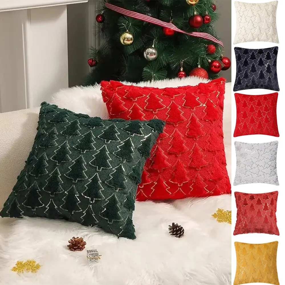 

1PC Christmas Pillow Covers Soft Plush Faux Fur Jacquard Throw Pillows Couch Sofa Pillowcases Home Decor 2024 Decorative Pillows