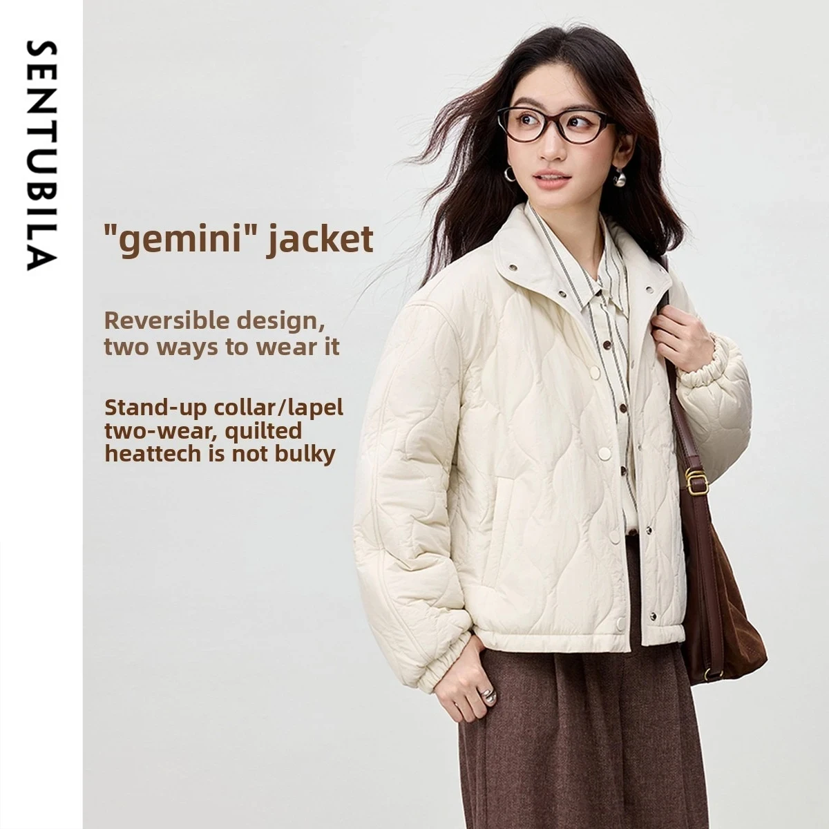 

SENTUBILA двусторонняя стеганая парка с двойным лицом для женщин, зимнее теплое стеганое пальто 2025 года, универсальная повседневная повседневная верхняя одежда 154WB2173