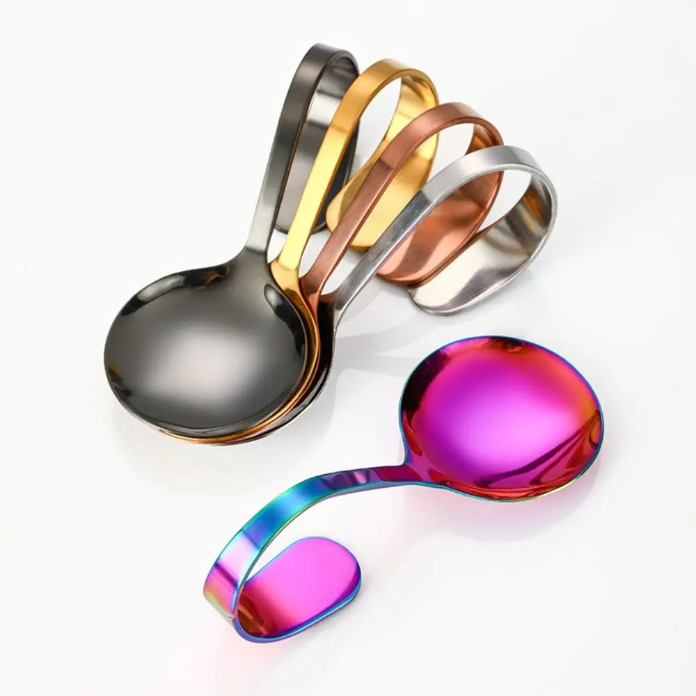 

Столовые приборы из нержавеющей стали, ложка с изогнутой ручкой, удобная ручка, портативная дуговая ложка для супа, нержавеющая безопасная десертная ложка, шведский стол