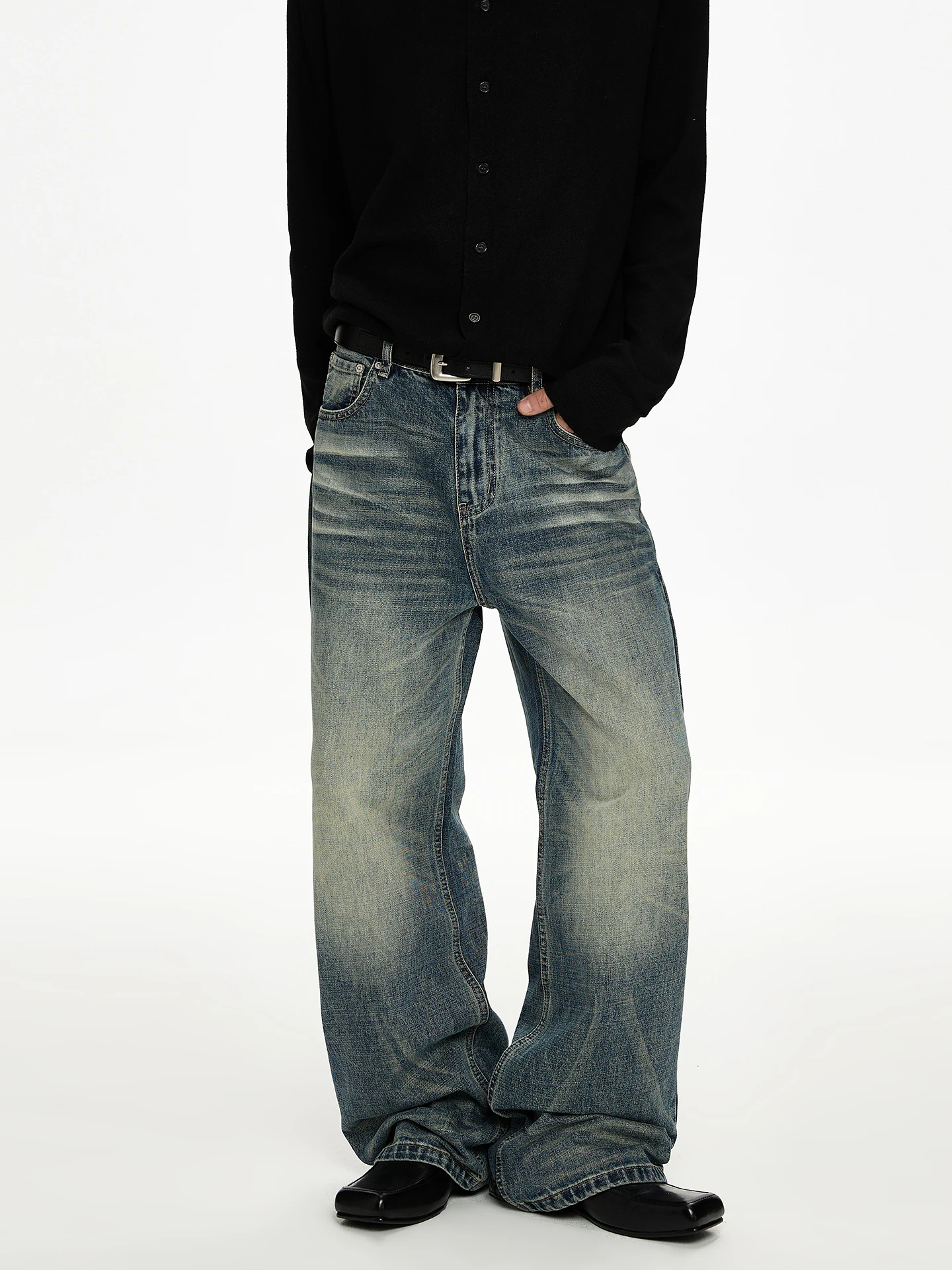 

Washed Vintage American Style Jeans Straight Leg Micro Flared Long Trousers Cleanfit Men's Casual Cotton Denim Pants