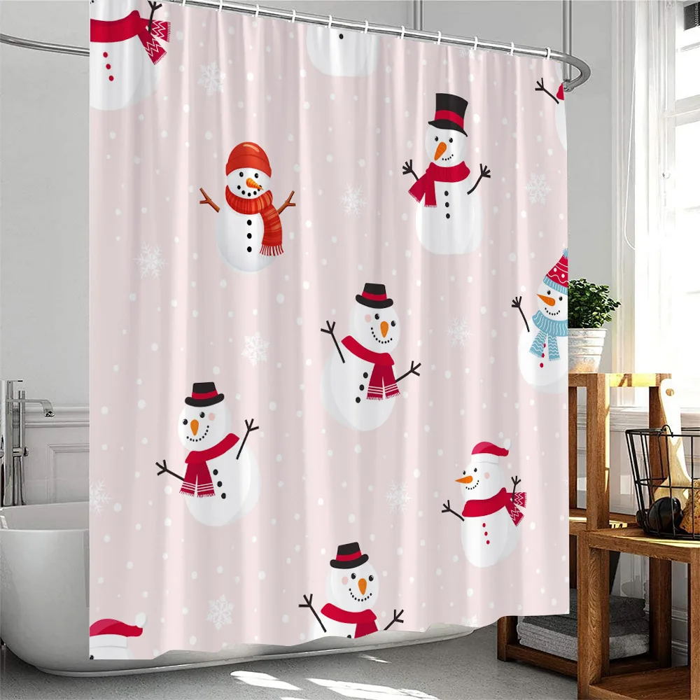 Christmas Cartoon Shower Curtain Santa Claus Xmas Tree Elk Snowflake Merry Christmas Bathtub Decor Polyester Fabric Bath Curtain