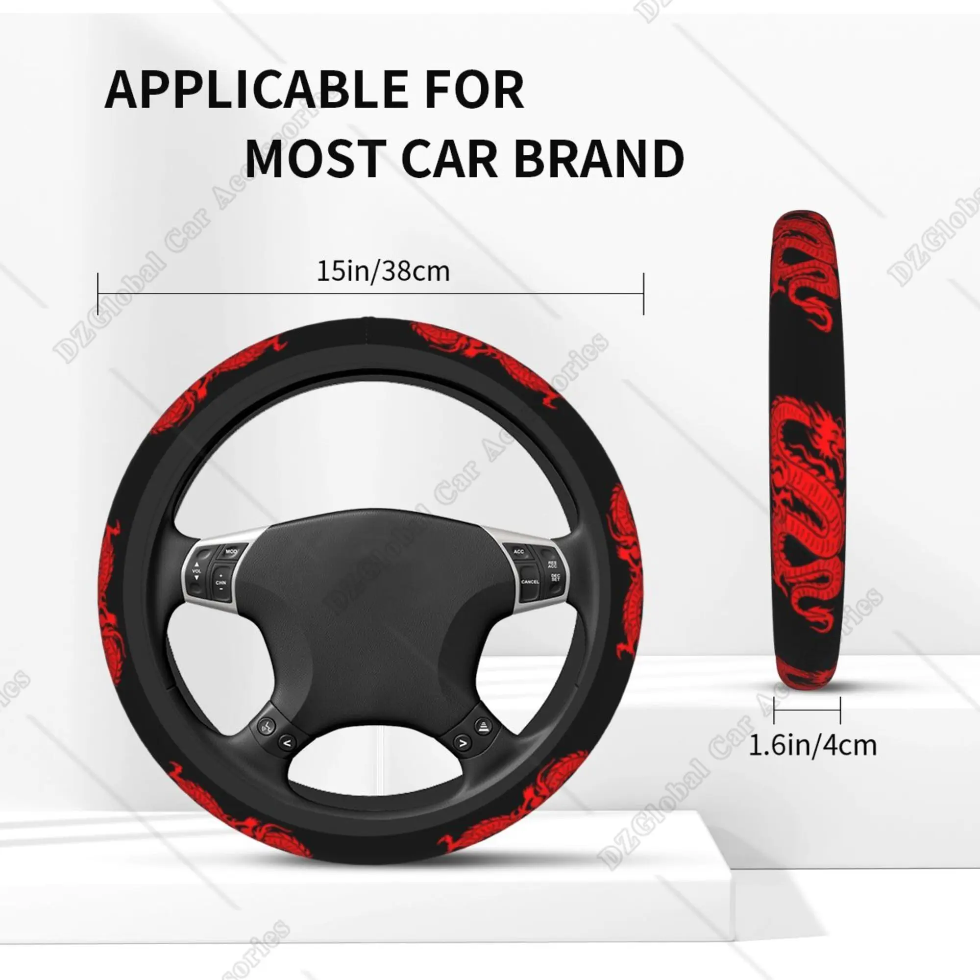 Dragon Red Universal Neoprene Steering Wheel Cover Abstract Chinese Dragon Red Black 15 Inch Steering Wheel Covers