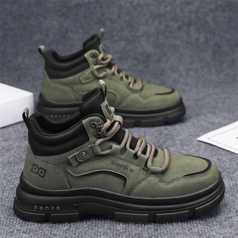 أحذية صفراء كبيرة على الطراز الأمريكي للرجال: أحذية عمل بنعل سميك للخريف، أحذية عمل بنعل ناعم من الجلد الطبيعي للرجال، R