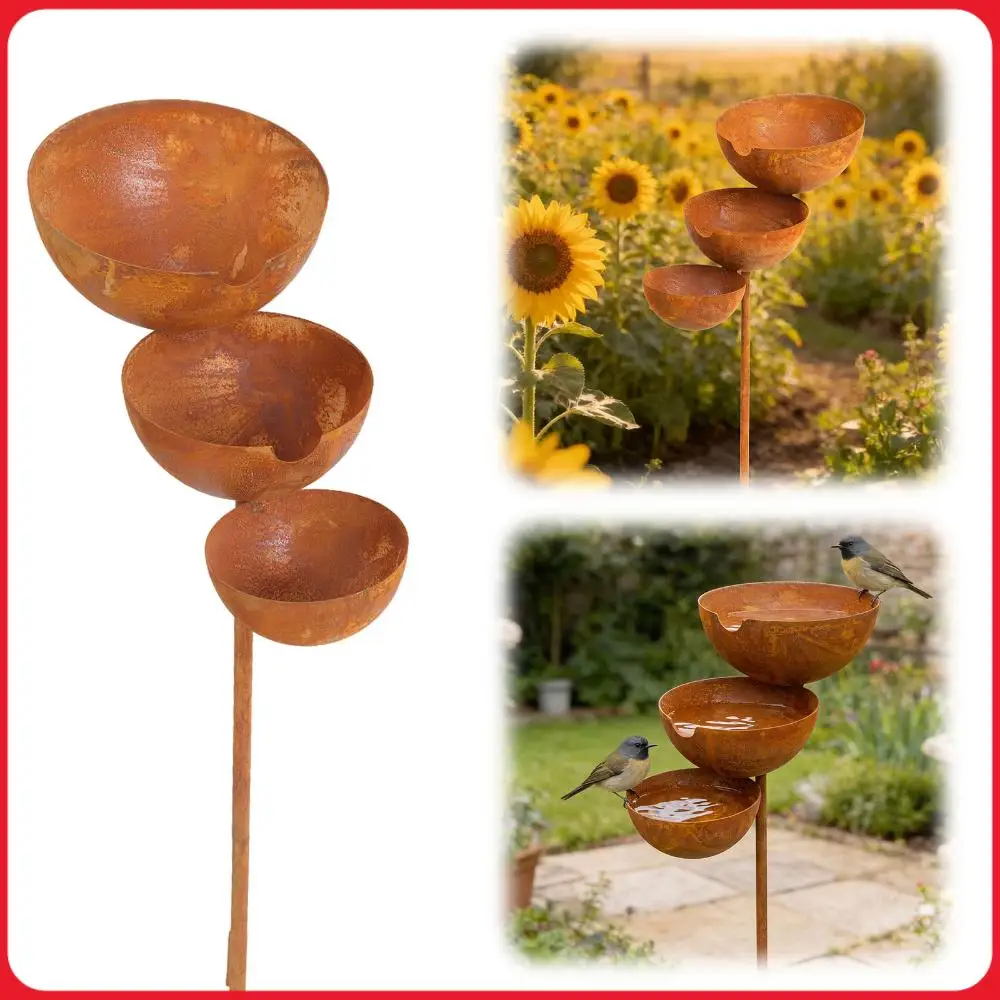 3-Layer Bird Water Bowl with Metal Stake Rain Catcher Bird Bath Standing Birdbaths for Outdoors Garden Patio Yard Lawn Decor