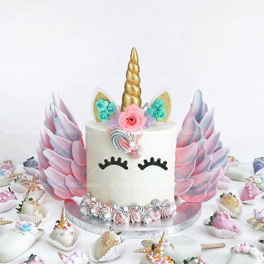 1set Cute Eyelashes Unicorn Cake Topper for Valentine's Day Wedding Birthday Party DIY Cake Decoration Supplies