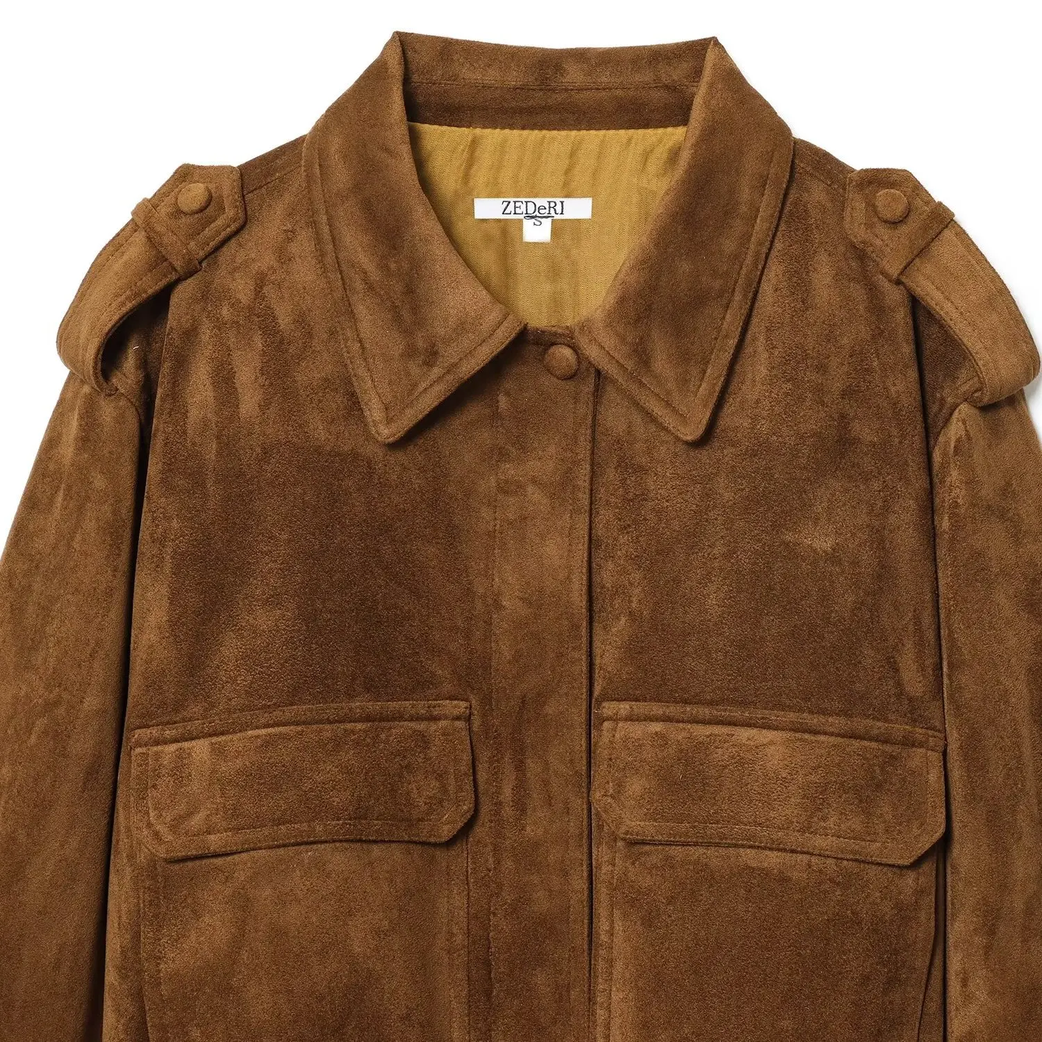 JNLEAOG 秋の新作 スエード風 レトロ ワークウェア風 ジャケット アウター ポリエステル スタンドカラー ジップアップ レディースコート