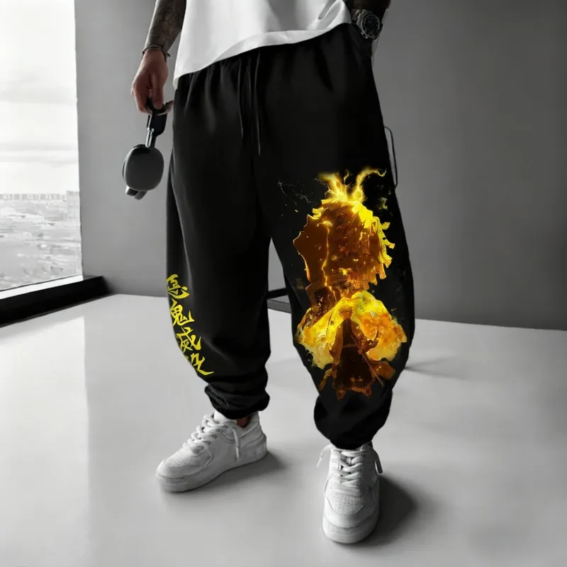 شيطان القاتل الرجال Sweatpants الخريف الشتاء 100% القطن فضفاض السراويل الرياضية Zenitsu تأثيري شخصية الملابس Harajuku ملابس كاجوال