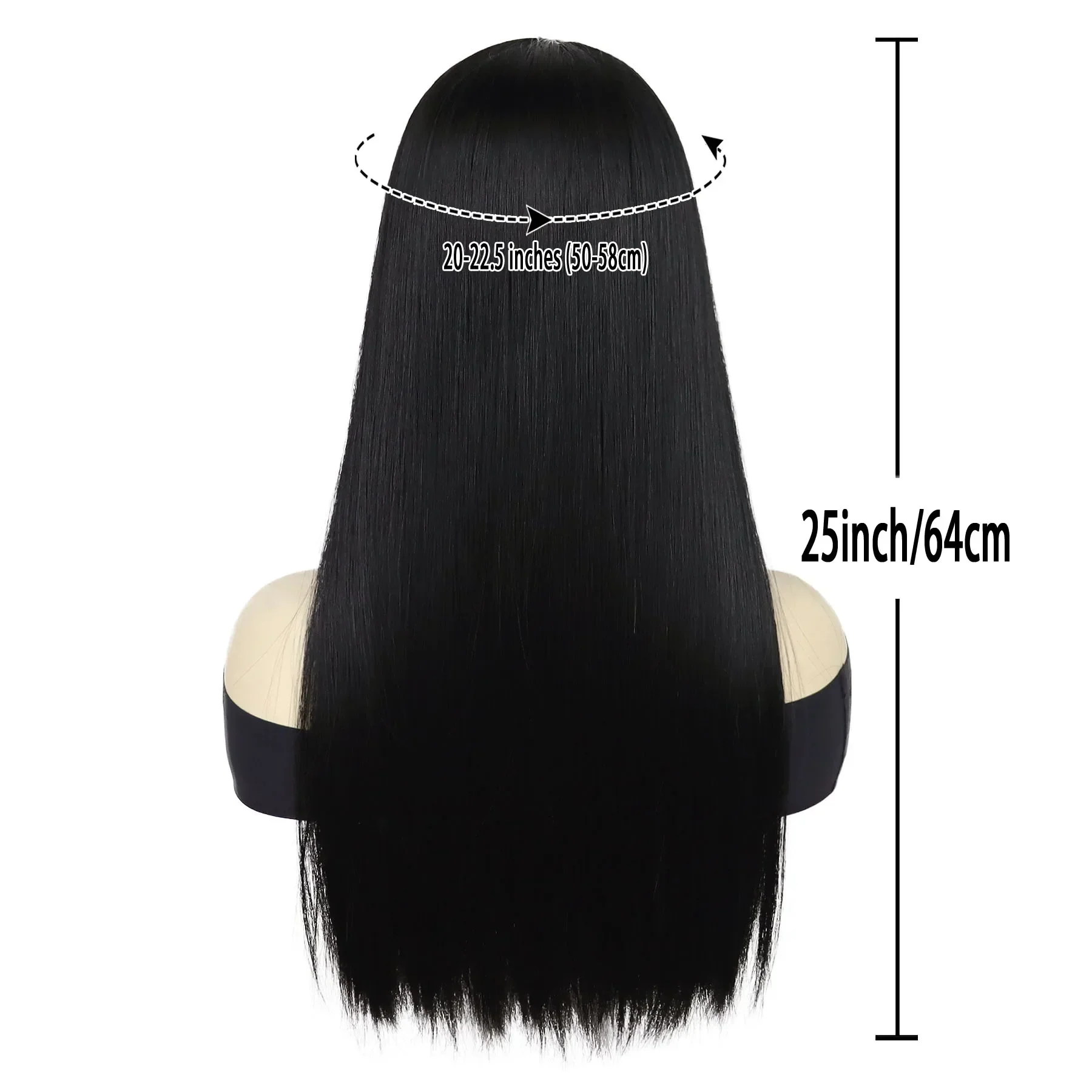 Premium Synthetic Wigs for Women Long Straight Black Wigs Fake Scalp Hairline Cosplay Wig Costume Halloween Wig