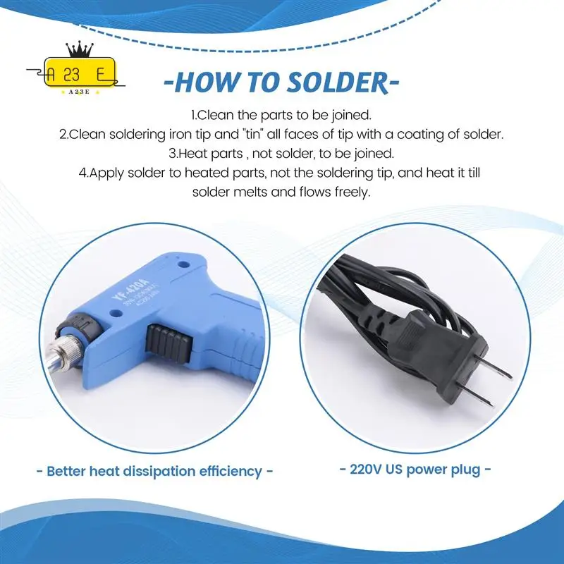 

A23E-220V 30W-130W Professional Stainless Dual Power Quick Heat-Up Adjustable Welding Electric Soldering Iron Tool Us Plug