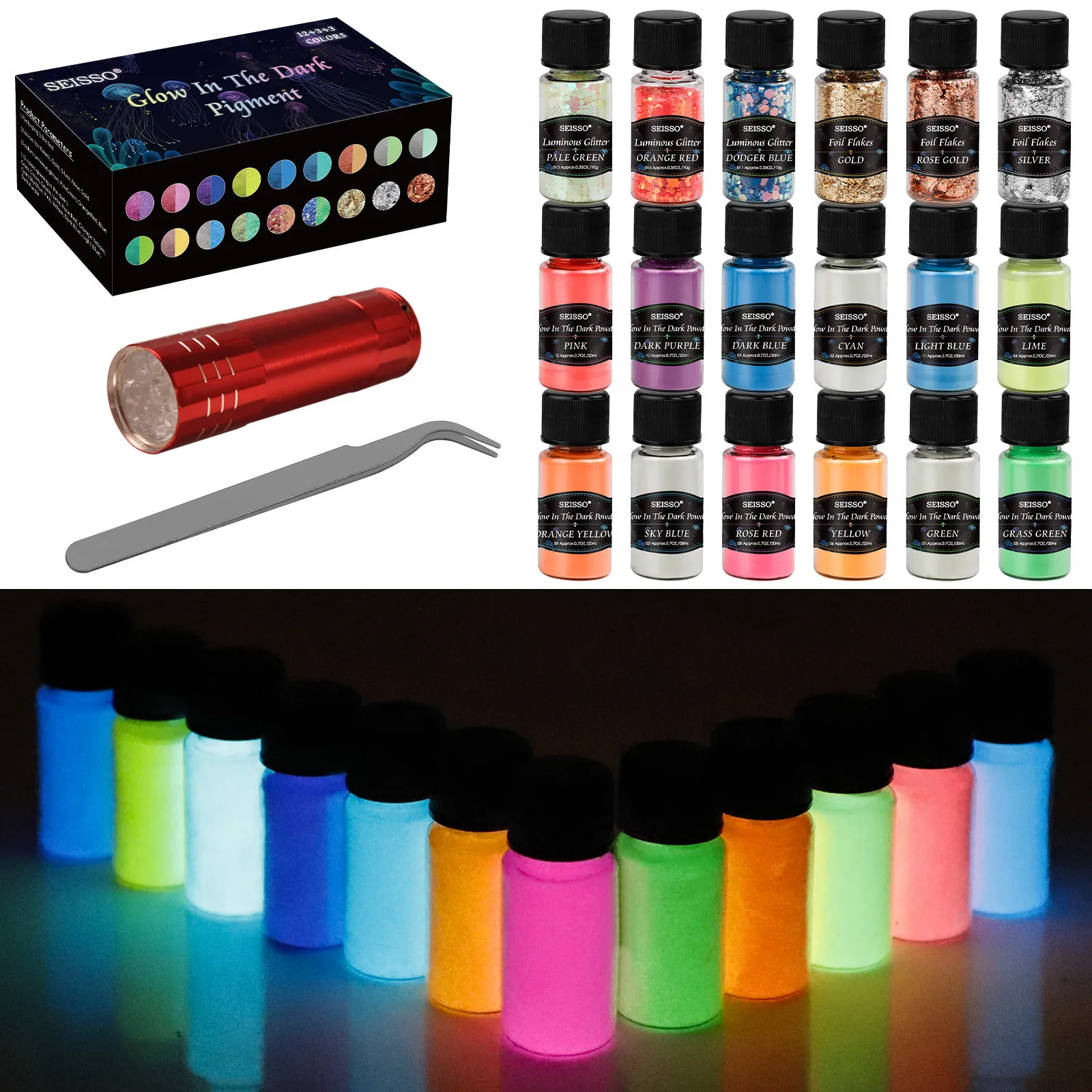 

18Colors Glow in The Dark Pigment Powder Epoxy Resin Luminous Pigments UV Lamp for Resin Crafts Slime Nail Art Acrylic Paint DIY