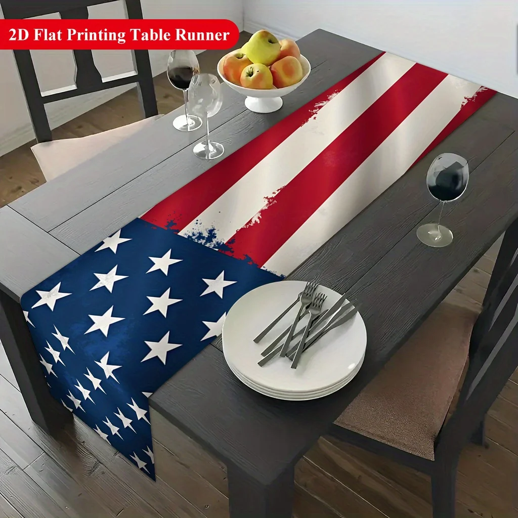 2D‑Printed US Flag‑Colored Table Runner, Decor for Dining Table, Coffee‑Table, Gatherings, Indoor‑Outdoor Parties