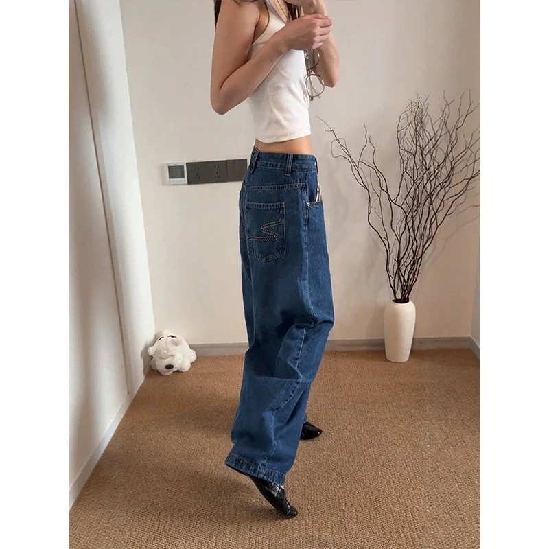 Vintage High Waisted Baggy Jeans Women 2026 Autumn New Korean Casual All-Match Streetwear Female Wide Leg Trousers