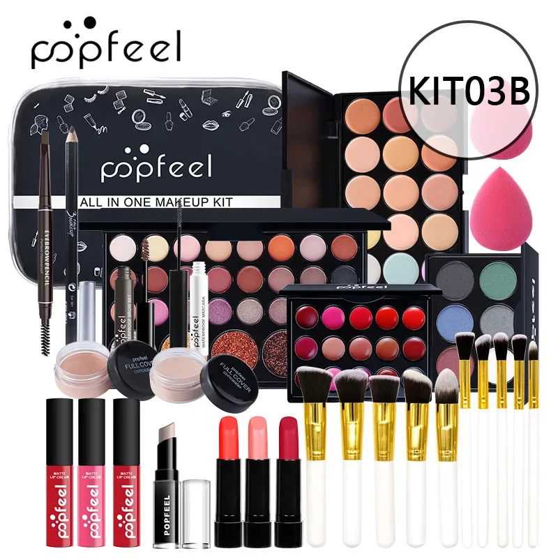 Limited-edition Popfeel Makeup Kit Full Set Eyeshadow Eyeliner Brow Powder Lip Concealer Foundation Luxe Sets Gifts Cosmetics